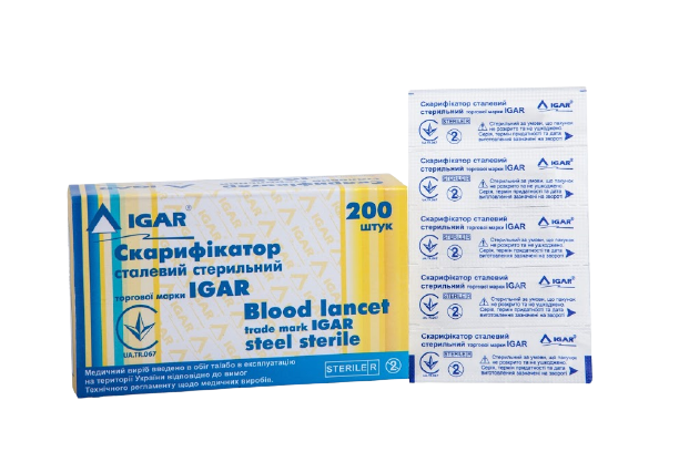 Скарифікатор сталевий стерильний торгової марки IGAR, №200